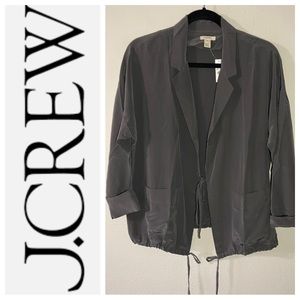 NWT J Crew Dark Gray 100% Silk Tie Front Lightweight Jacket Size PS Pockets
